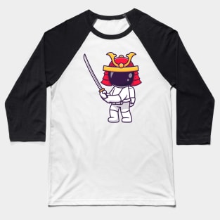 Cute Astronaut Samurai Warrior Holding Sword Cartoon Baseball T-Shirt